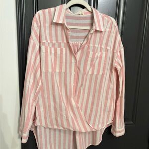 100% cotton Pink and white Striped button down top